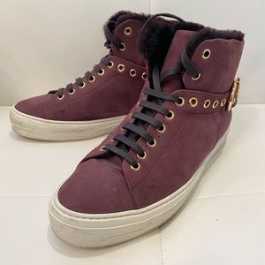SALVATORE FERRAGAMO Suede Shearling Sneakers Sz 10